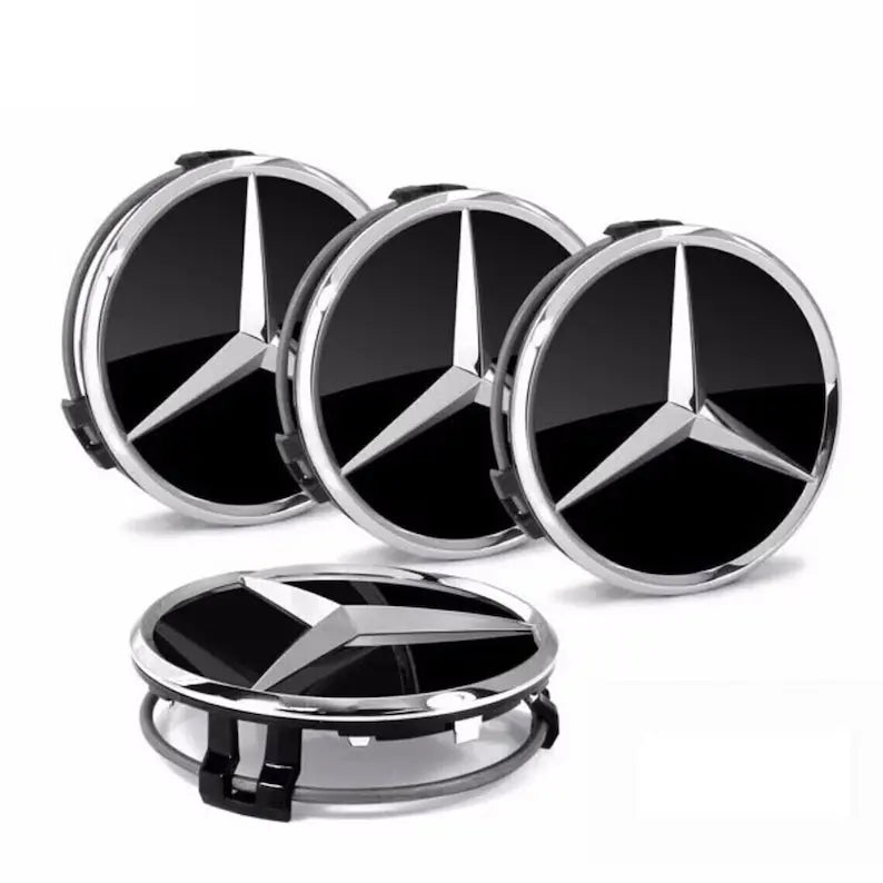 Mercedes Benz Glossy Black Alloy Wheel Centre Caps - 75mm | AutoCap Solutions