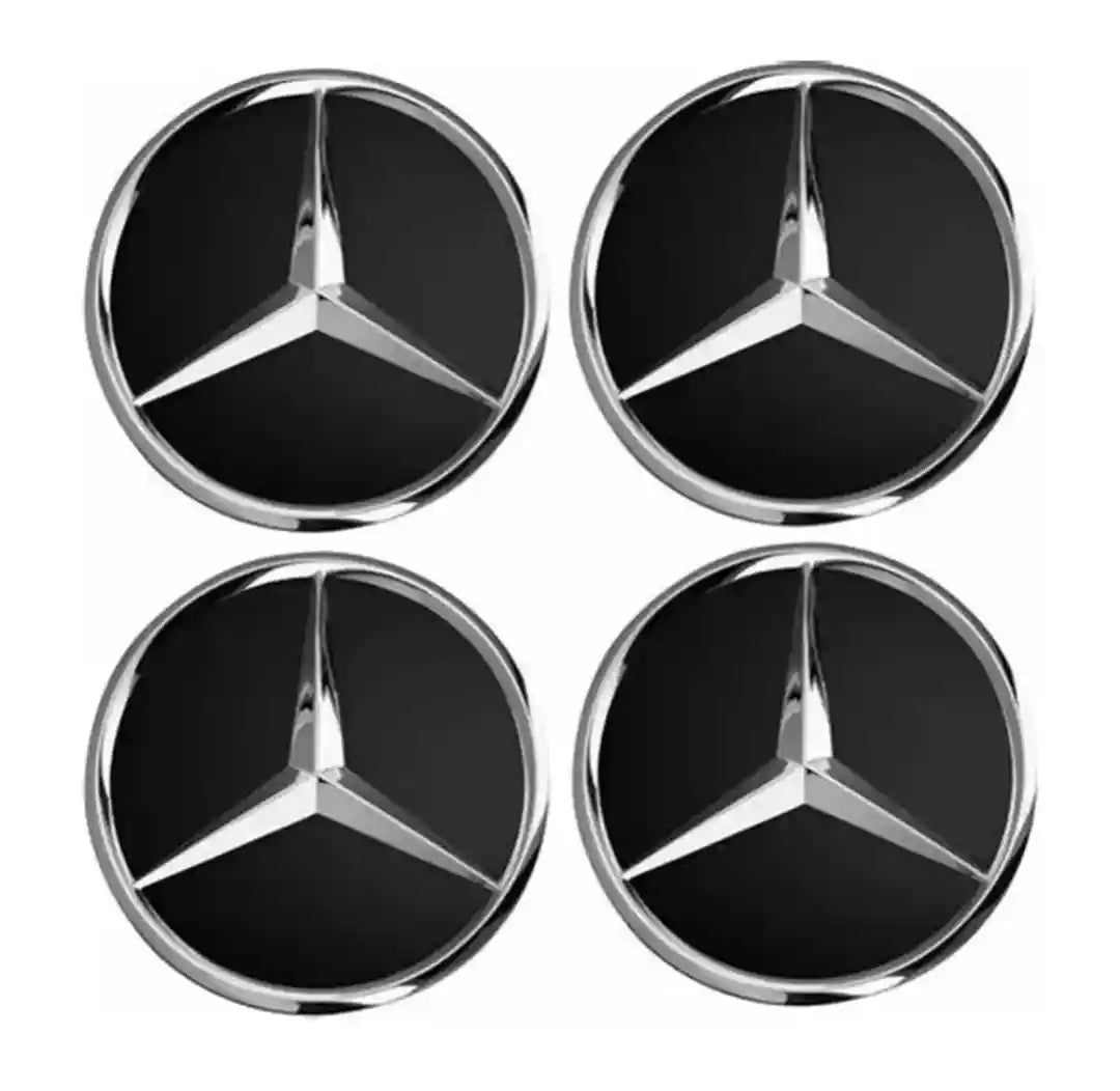 Mercedes Benz Glossy Black Alloy Wheel Centre Caps - 75mm | AutoCap Solutions