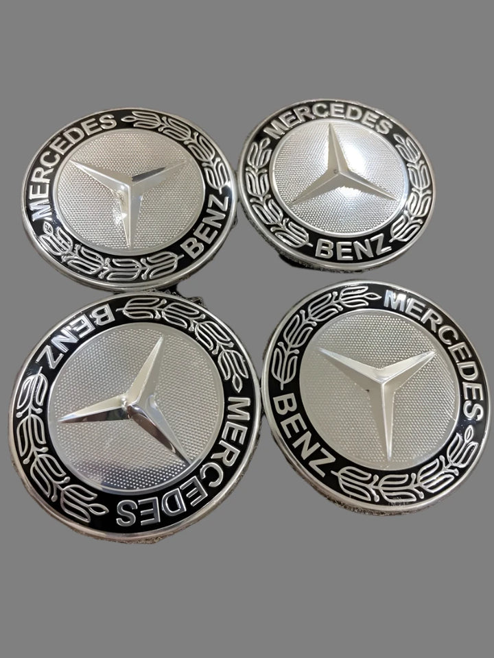 Set of 4 Mercedes Alloy Wheel Centre Caps Silver Black - 75mm | AutoCap Solutions