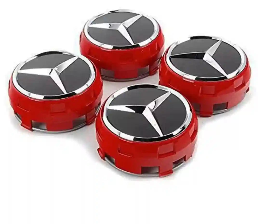 Mercedes Benz Alloy Wheel Raised Centre Caps RED - 75mm | AutoCap Solutions