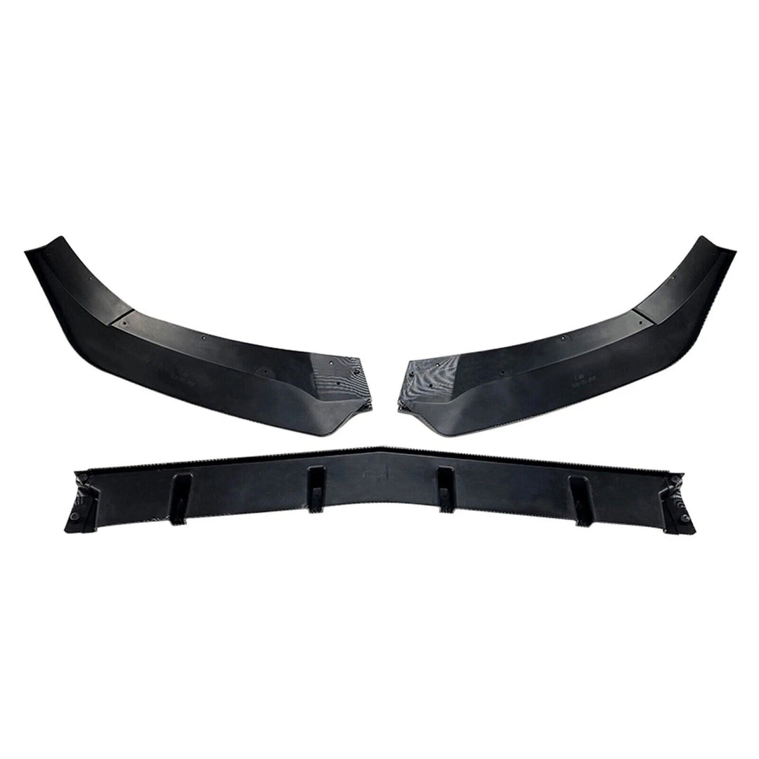 Gloss black ABS 3-piece front splitter for Mercedes W212 on a plain background