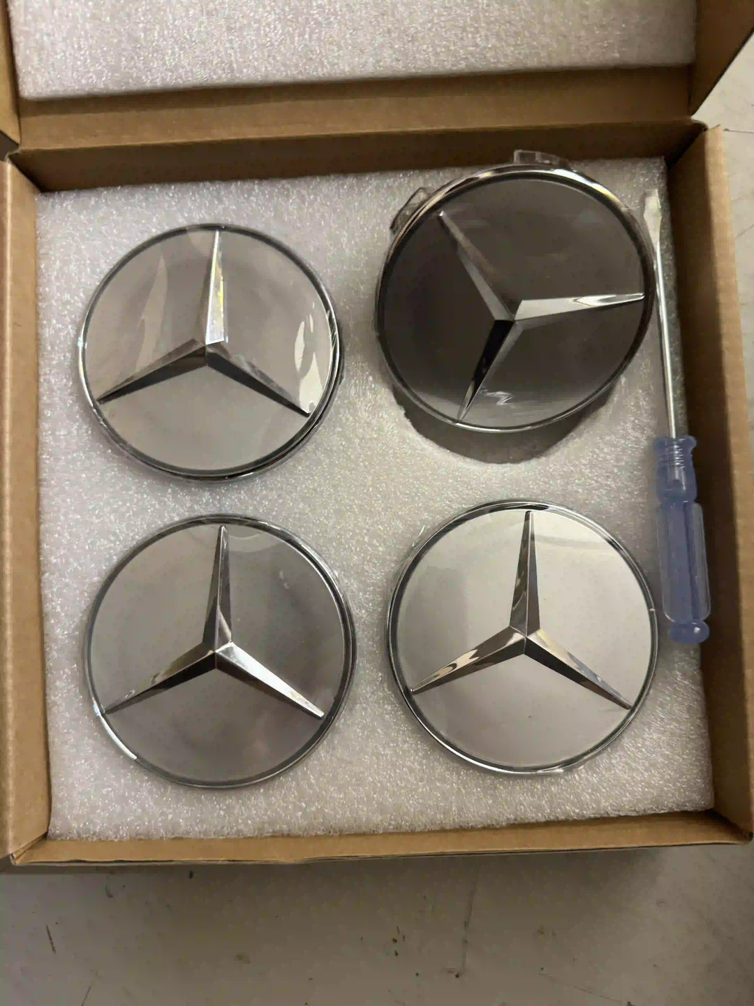 Set of 4 Floating - Mercedes Benz Logo Silver Star Alloy Wheel Centre Caps 75mm | AutoCap Solutions
