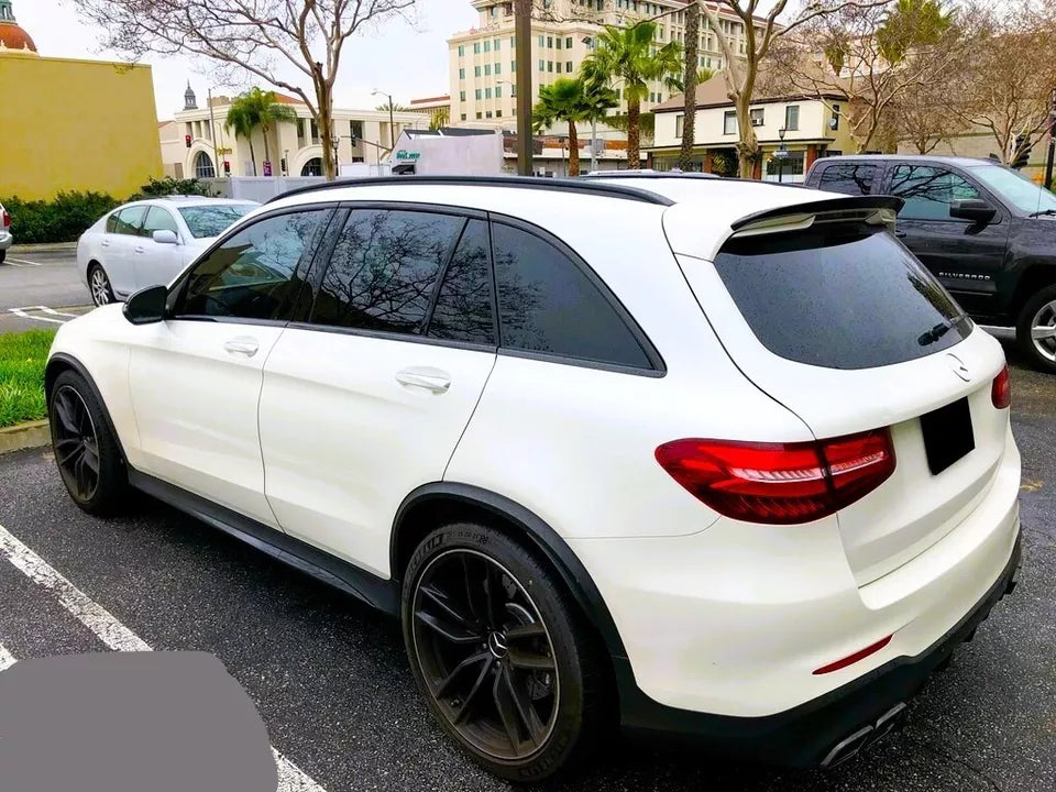Mercedes GLC X253 SUV with gloss black roof spoiler, rear view