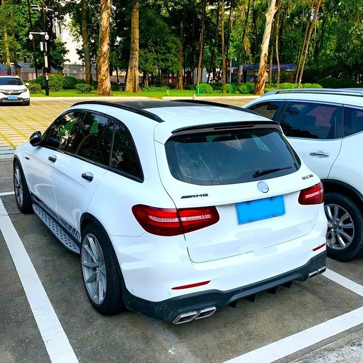Gloss black rear roof spoiler fitted to a Mercedes GLC X253, rear three-quarter view