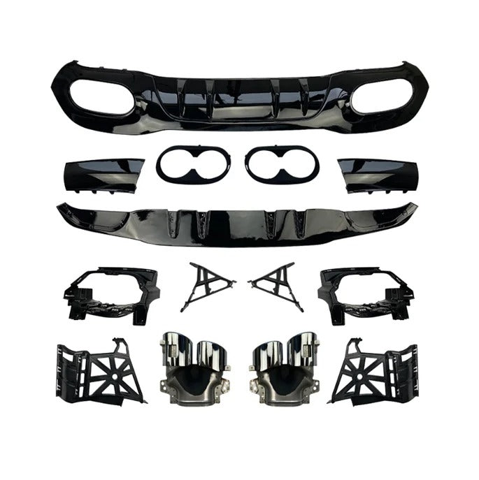 Mercedes A-Class W177 V177 gloss black quad tip rear diffuser