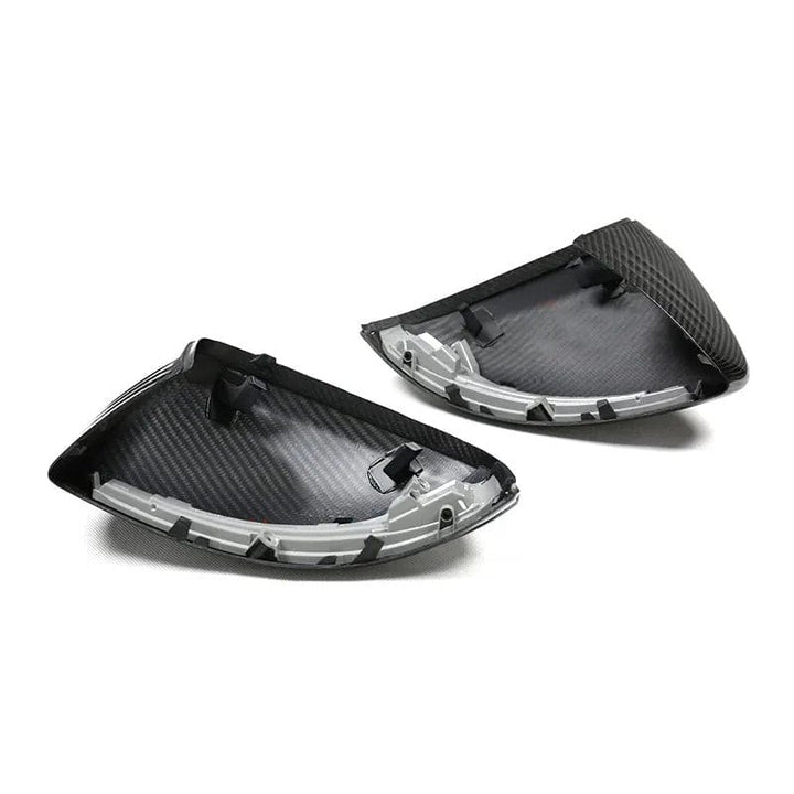 Mercedes E-Class W213 E63 dry carbon fibre replacement mirror covers V1 showing clips