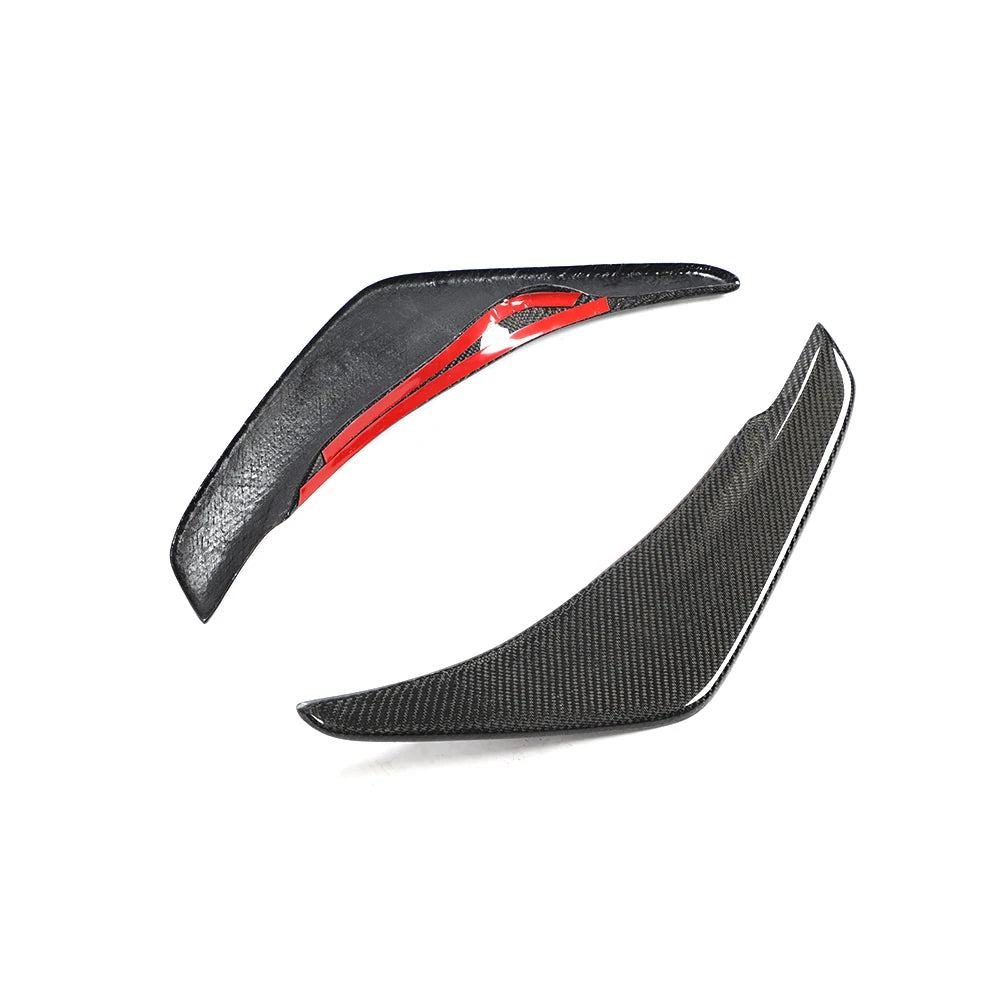 Carbon fibre front canards for MINI Cooper S F55 F56 on a plain background showing rear side