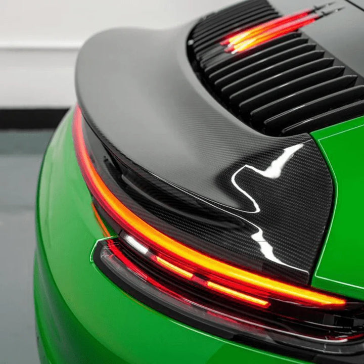 Porsche 911 GTS 992.1 ducktail spoiler installed