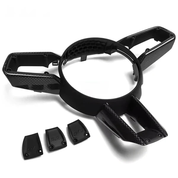Dry carbon fibre steering wheel trim for Porsche 911 showing weave