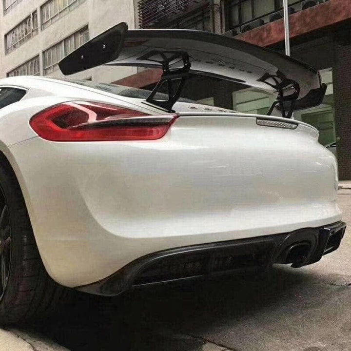 Carbon fibre rear spoiler for Porsche 718 Cayman installed