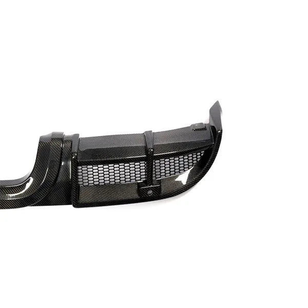 Carbon fibre rear diffuser for Porsche 718 Cayman showing weave close up