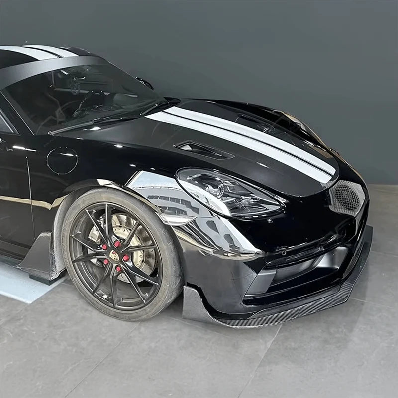 Carbon fibre front splitter for Porsche 718 Cayman GTS installed