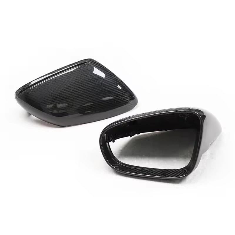 Dry carbon fibre mirror cover for Porsche Taycan showing weave