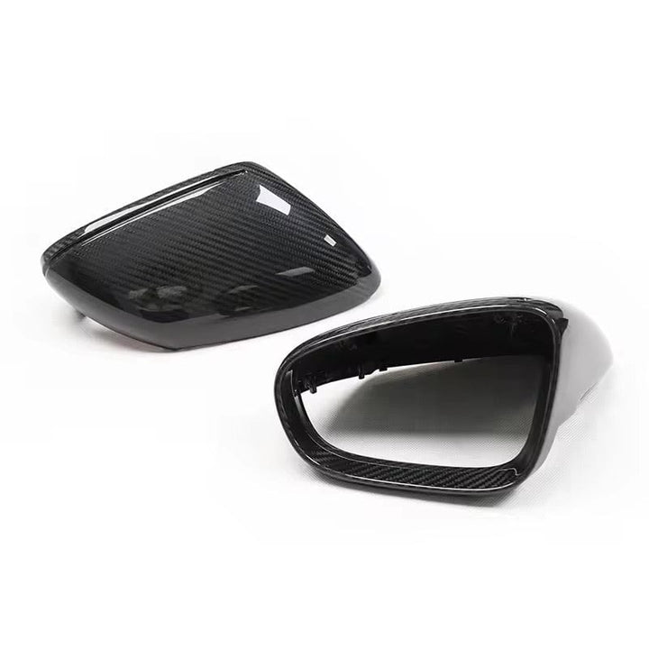 Dry carbon fibre mirror cover for Porsche Taycan showing weave