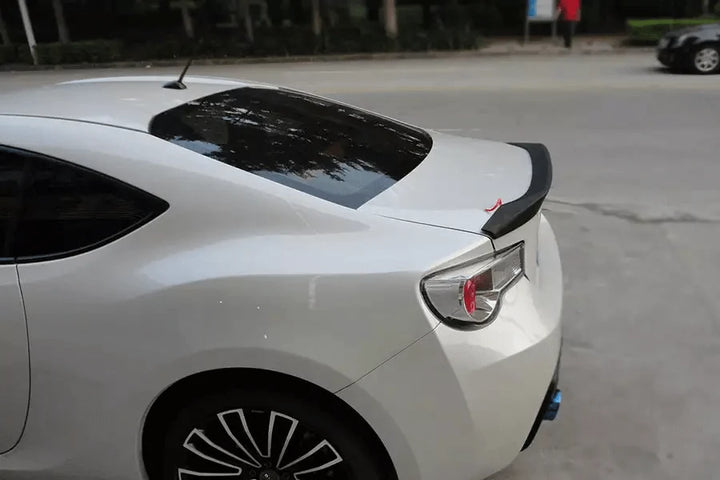 Subaru BRZ pre-facelift carbon fibre rear spoiler fitted, side view