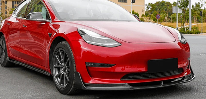 Genuine carbon fibre front splitter V1 for Tesla Model 3 5YJ3 installed