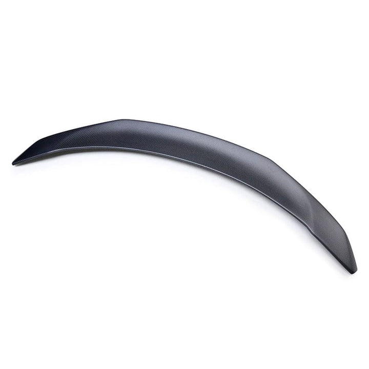 Tesla Model 3 matte carbon fibre spoiler bootlid detail angled view