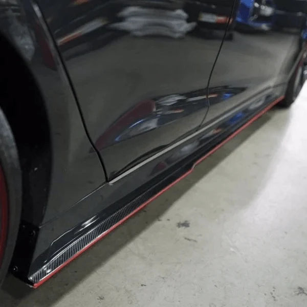 Carbon fibre side skirt extension V1 for Tesla Model S showing weave