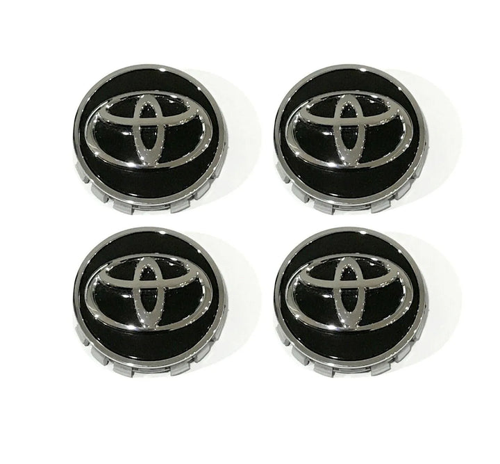 Set of 4 Black w/ Chrome ring Toyota Wheel Centre Caps - 62mm | AutoCap Solutions