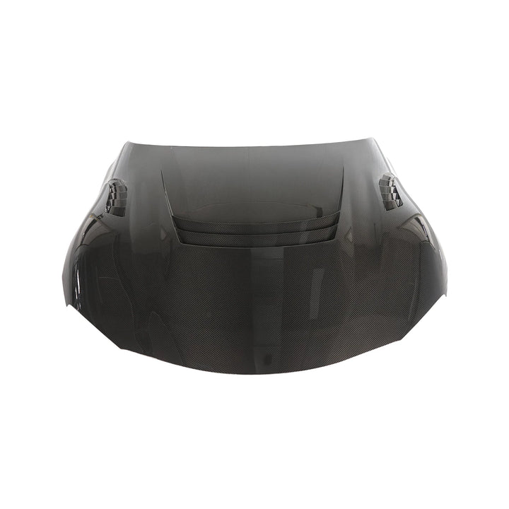 Dry carbon fibre bonnet for Toyota Supra showing weave