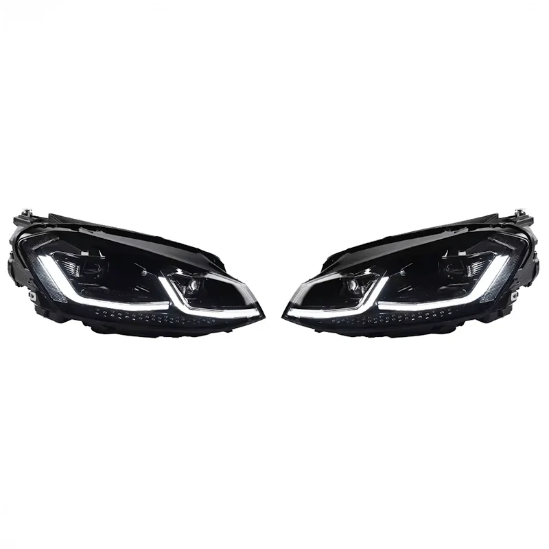 Volkswagen Golf Mk7 facelift style LED replacement headlights, showing silver trim