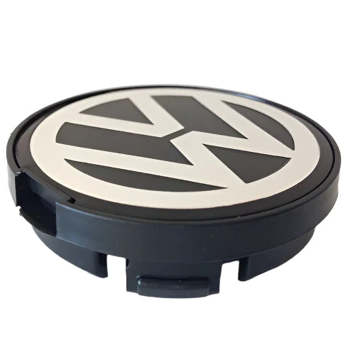 Set of 4 Black and Chrome Volkswagen VW 55mm Alloy Wheel Centre Caps - 6N0 601 171 | AutoCap Solutions