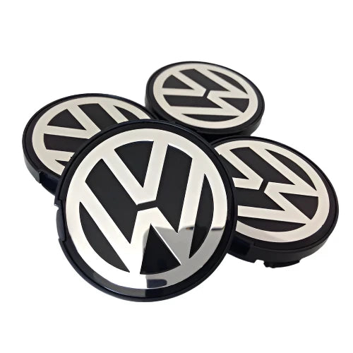 Set of 4 Black and Chrome Volkswagen VW 55mm Alloy Wheel Centre Caps - 6N0 601 171 | AutoCap Solutions