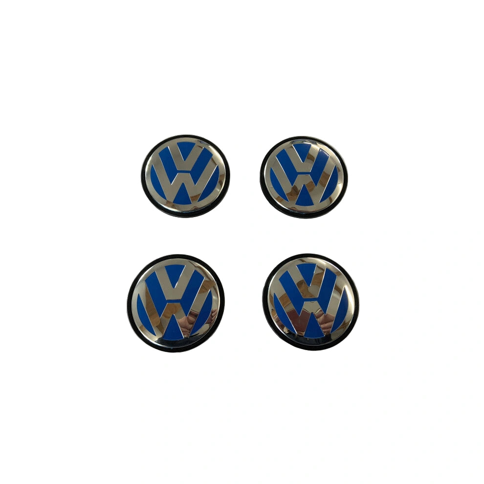 Set of 4 Blue/Chrome Volkswagen VW 56mm Alloy Wheel Centre Caps - 1J0601171 | AutoCap Solutions