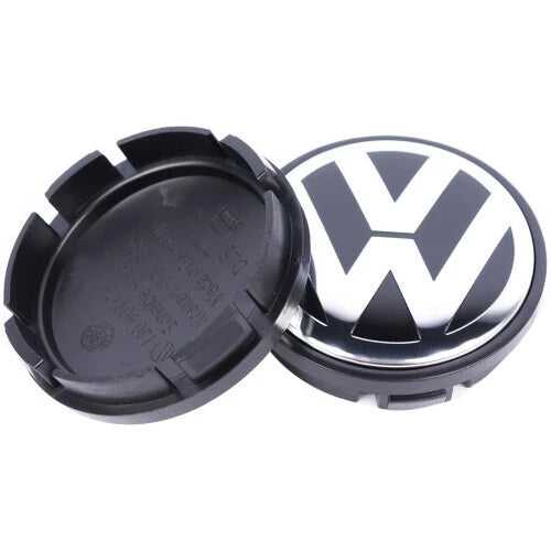 Set of 4 Black and Chrome Volkswagen VW 56mm Alloy Wheel Centre Caps - 1JO601171 | AutoCap Solutions