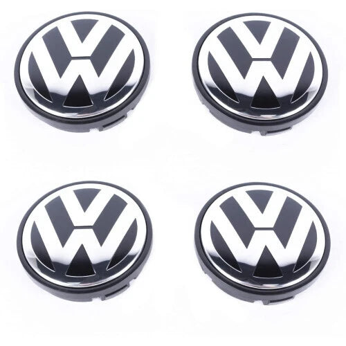 Set of 4 Black and Chrome Volkswagen VW 56mm Alloy Wheel Centre Caps - 1JO601171 | AutoCap Solutions