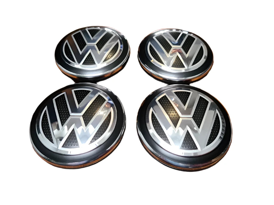 Set of 4 Black and Chrome Volkswagen VW 56mm Alloy Wheel Centre Caps - 6CD601171 | AutoCap Solutions