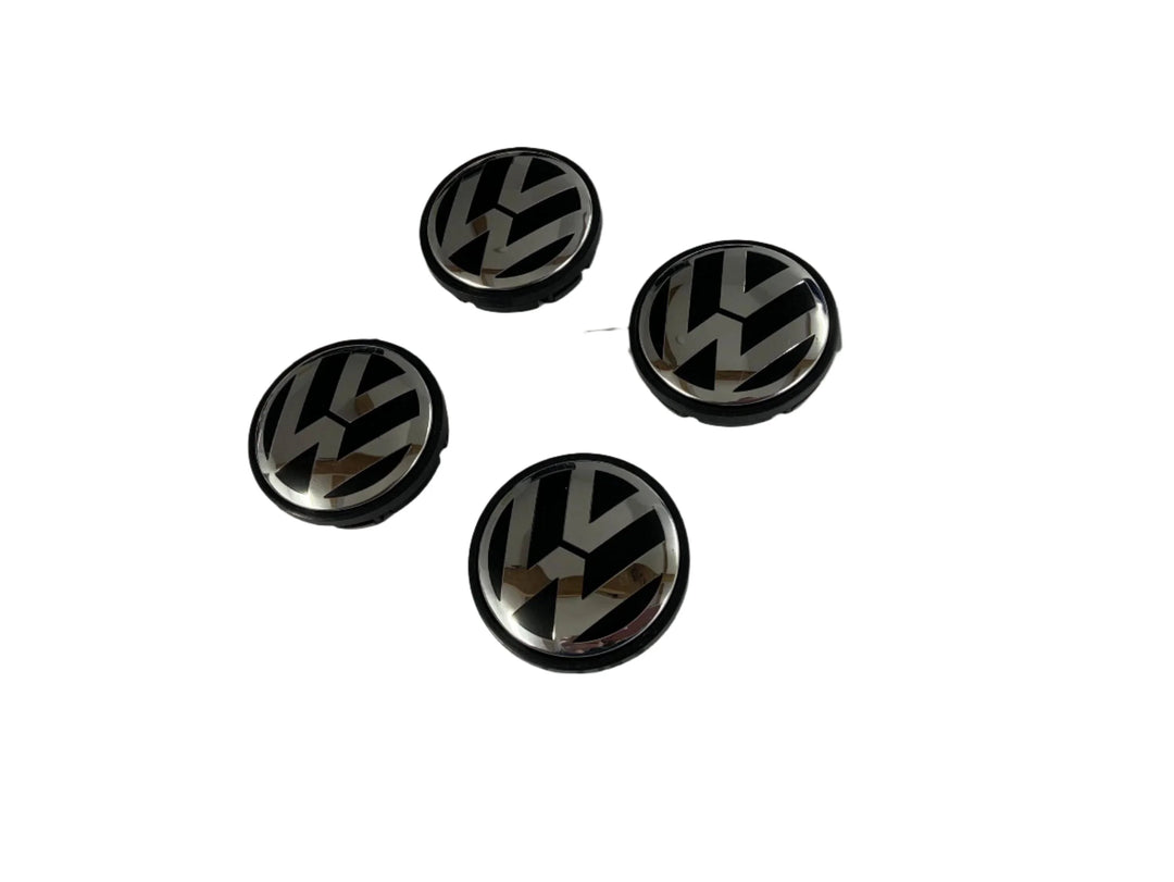 Set of 4 Black/Chrome Volkswagen VW 55mm Alloy Wheel Centre Caps - 1J0601171 | AutoCap Solutions