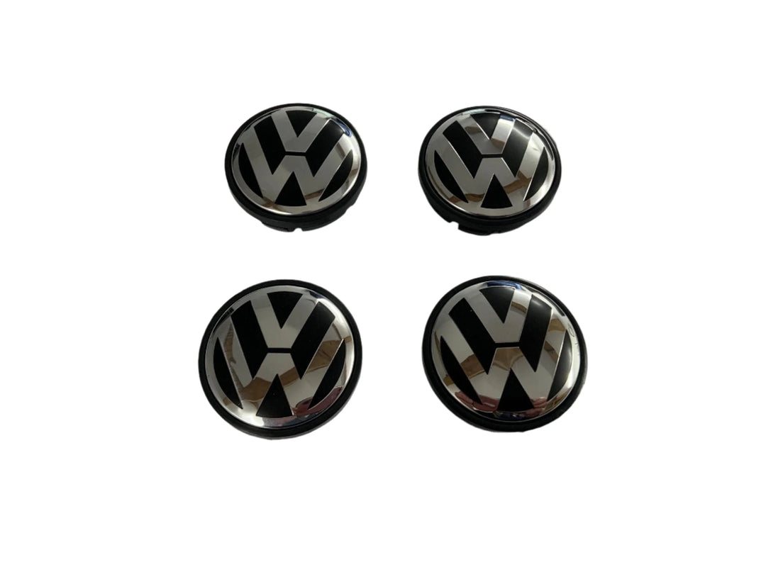 Set of 4 Black/Chrome Volkswagen VW 55mm Alloy Wheel Centre Caps - 1J0601171 | AutoCap Solutions